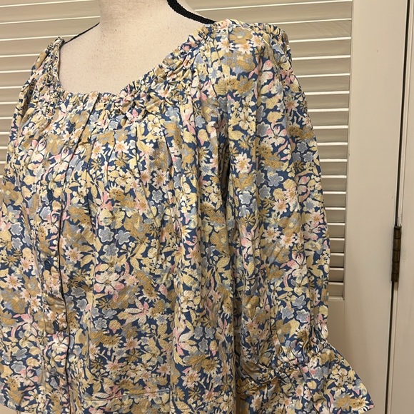 Free People James Smock Top in Light Blue Chambray Combo, Size XLarge, NWT - Picture 11 of 16